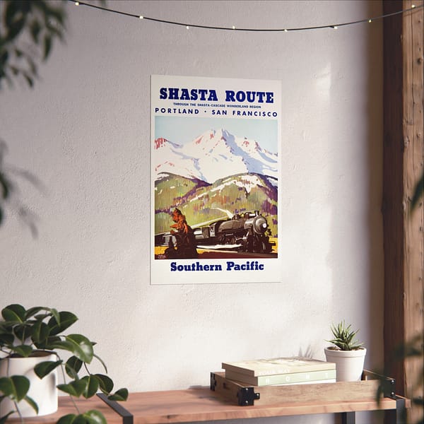 14157218008769596689_2048.jpeg Shasta Route Through the Shasta-Cascade Wonderland Region - Southern Pacific - Maurice Logan (1950) - Vintage Travel Poster Print