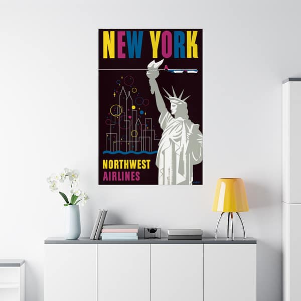 14538545884427411608_2048.jpeg Fly Northwest Airlines - Finest to New York - Wessel (1950) - Vintage Travel Poster Print