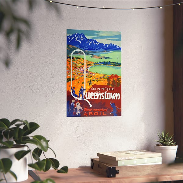 14716609046579210740_2048.jpeg Get in the Queue, Queenstown - New Zealand Railways Department (c. 1945-35) - Vintage Travel Poster Print