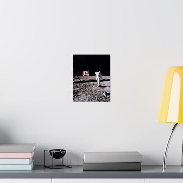 14879629373289790463_2048.jpeg Buzz Aldrin on the moon beside the US Flag - Apollo 11 Mission - NASA (1969) - Space Age Poster Print
