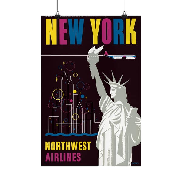 15042726291071362641_2048.jpeg Fly Northwest Airlines - Finest to New York - Wessel (1950) - Vintage Travel Poster Print