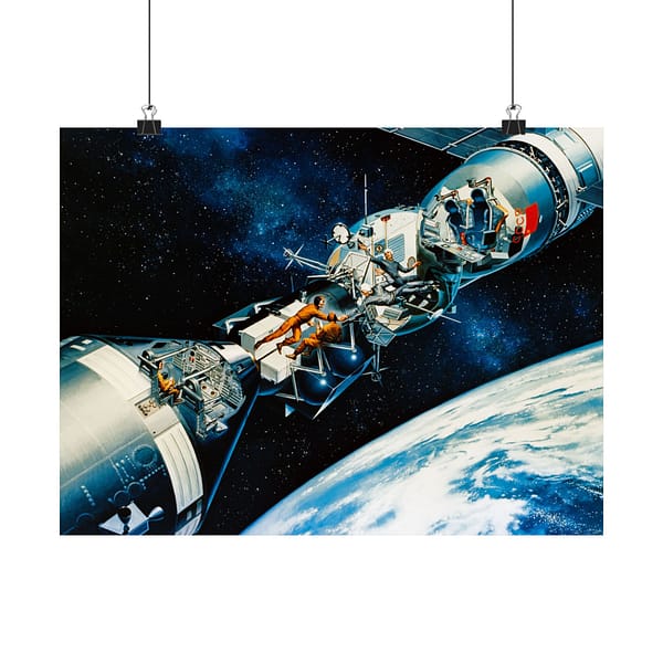 15275239293404305623_2048.jpeg Cutaway of Docked Apollo and Soyuz Spacecraft in Earth Orbit - Davis Meltzer (c. 1975) - Space Age Poster Print