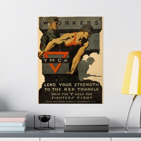 1532220226279750106_2048.jpeg Workers, Lend Your Strength to the Red Triangle - Help the Y Help the Fighters Fight - Gil Spear (1918) - Patriotic WWI Poster Print