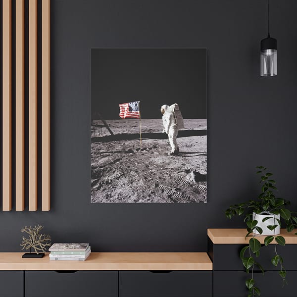 15426536465027536304_2048.jpeg Buzz Aldrin on the moon beside the US Flag - Apollo 11 Mission - NASA (1969) - Space Age Canvas Print