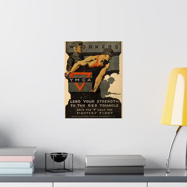 15687663861786579599_2048.jpeg Workers, Lend Your Strength to the Red Triangle - Help the Y Help the Fighters Fight - Gil Spear (1918) - Patriotic WWI Poster Print