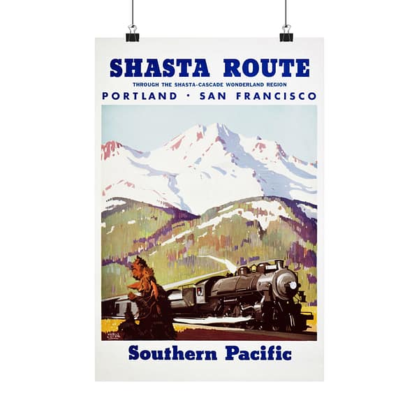 16203384191141930152_2048.jpeg Shasta Route Through the Shasta-Cascade Wonderland Region - Southern Pacific - Maurice Logan (1950) - Vintage Travel Poster Print
