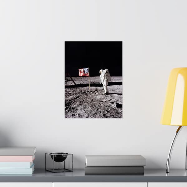 17077231085013010843_2048.jpeg Buzz Aldrin on the moon beside the US Flag - Apollo 11 Mission - NASA (1969) - Space Age Poster Print
