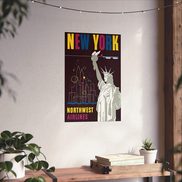 17112226276001195847_2048.jpeg Fly Northwest Airlines - Finest to New York - Wessel (1950) - Vintage Travel Poster Print