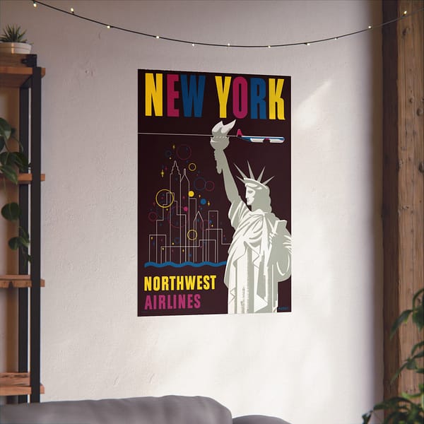 17368093065709770099_2048.jpeg Fly Northwest Airlines - Finest to New York - Wessel (1950) - Vintage Travel Poster Print