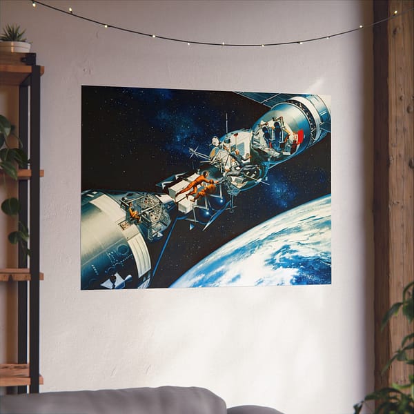 1747892962805667803_2048.jpeg Cutaway of Docked Apollo and Soyuz Spacecraft in Earth Orbit - Davis Meltzer (c. 1975) - Space Age Poster Print