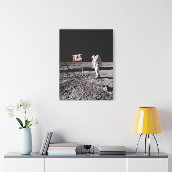 17618873017015855217_2048.jpeg Buzz Aldrin on the moon beside the US Flag - Apollo 11 Mission - NASA (1969) - Space Age Canvas Print