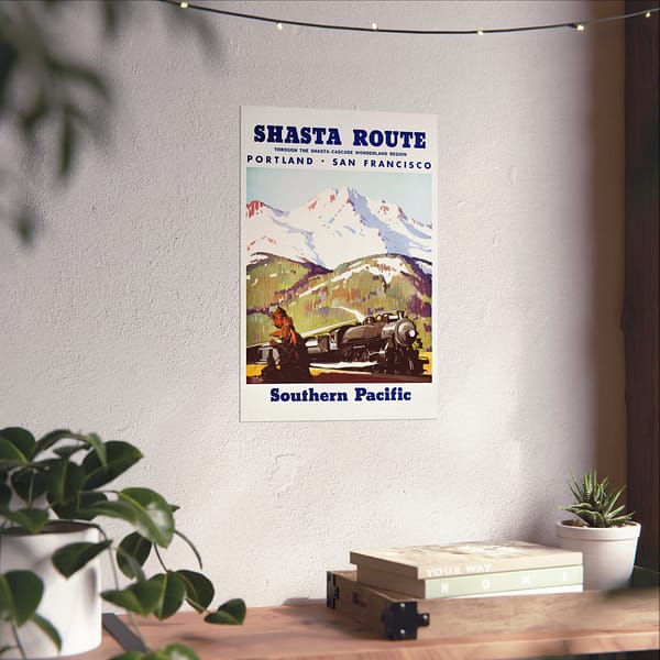 17988648288293312028_2048.jpeg Shasta Route Through the Shasta-Cascade Wonderland Region - Southern Pacific - Maurice Logan (1950) - Vintage Travel Poster Print