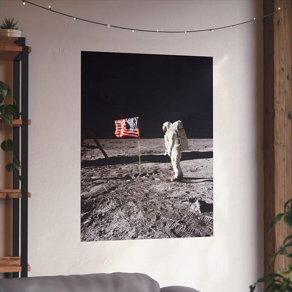18385610982291249992_2048.jpeg Buzz Aldrin on the moon beside the US Flag - Apollo 11 Mission - NASA (1969) - Space Age Poster Print