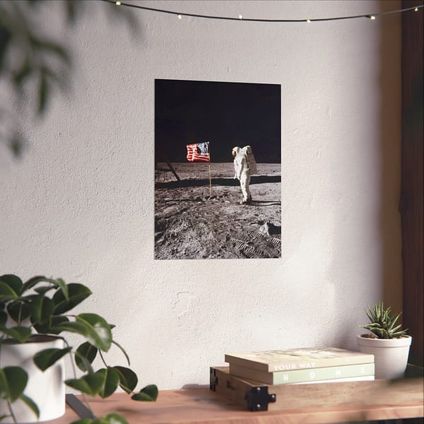 1899759470154838825_2048.jpeg Buzz Aldrin on the moon beside the US Flag - Apollo 11 Mission - NASA (1969) - Space Age Poster Print