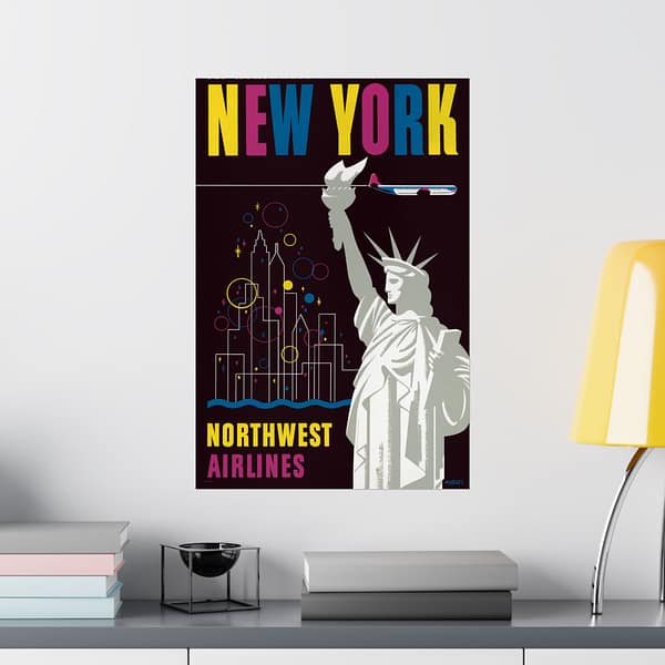 2032213330383087901_2048.jpeg Fly Northwest Airlines - Finest to New York - Wessel (1950) - Vintage Travel Poster Print