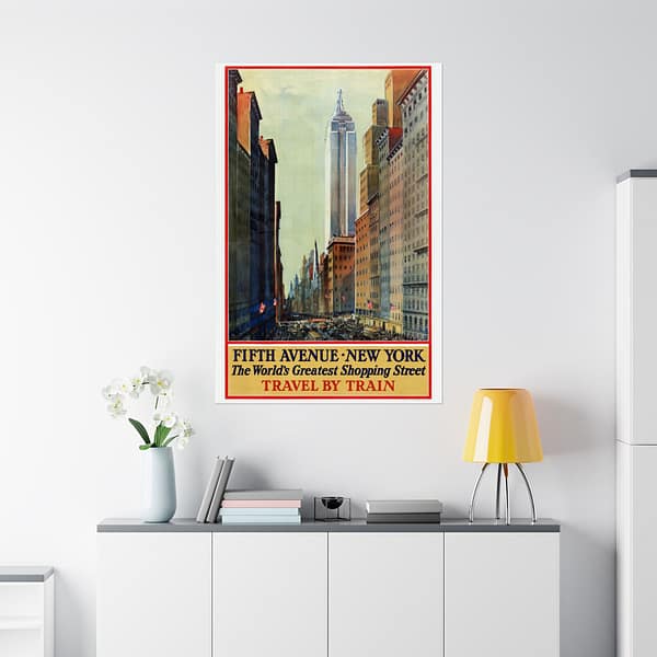 2074886269014044199_2048.jpeg Fifth Avenue, New York, The World's Greatest Shopping Street - Travel by Train - Frederic Kimball Mizen (1932) - Vintage Travel Poster Print