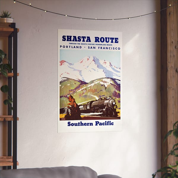 2098529985905344283_2048.jpeg Shasta Route Through the Shasta-Cascade Wonderland Region - Southern Pacific - Maurice Logan (1950) - Vintage Travel Poster Print