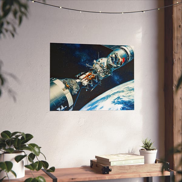 2397111578469040638_2048.jpeg Cutaway of Docked Apollo and Soyuz Spacecraft in Earth Orbit - Davis Meltzer (c. 1975) - Space Age Poster Print