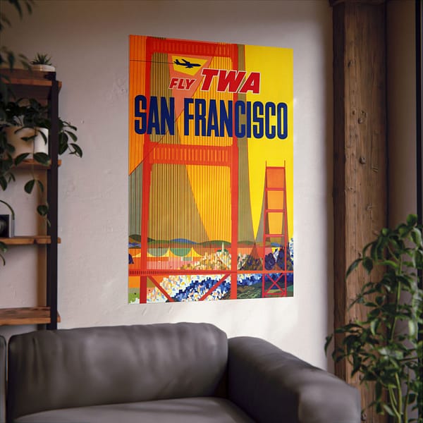 2427807545168330043_2048.jpeg Fly TWA - San Francisco - David Klein (1957) - Vintage Travel Poster Print