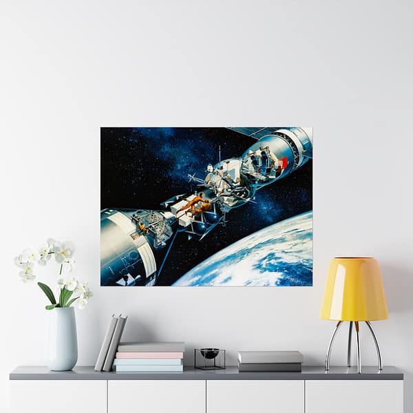 2446191938926896900_2048.jpeg Cutaway of Docked Apollo and Soyuz Spacecraft in Earth Orbit - Davis Meltzer (c. 1975) - Space Age Poster Print