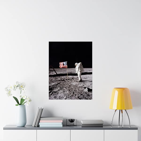 2597411508864653040_2048.jpeg Buzz Aldrin on the moon beside the US Flag - Apollo 11 Mission - NASA (1969) - Space Age Poster Print