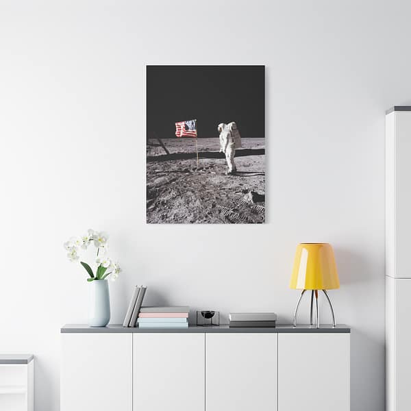 2825416920350523554_2048.jpeg Buzz Aldrin on the moon beside the US Flag - Apollo 11 Mission - NASA (1969) - Space Age Canvas Print
