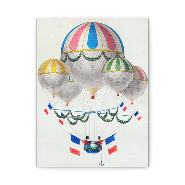 3216694947109625891_2048.jpeg French Flag Decorated Group of Air Balloons Harnessed Together - Leon Benett (1917) - Vintage Art Canvas Print