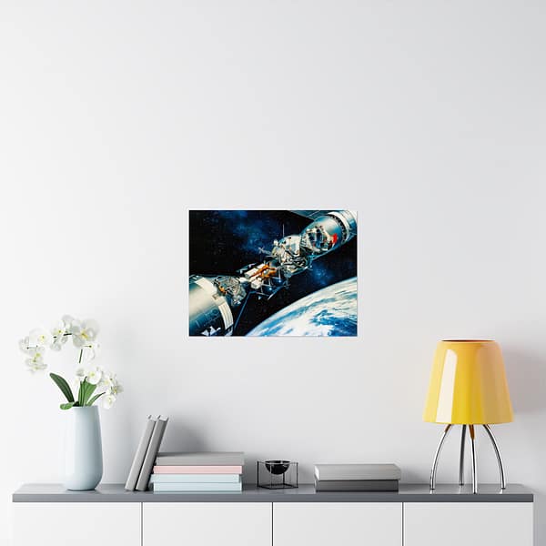 326603839576700760_2048.jpeg Cutaway of Docked Apollo and Soyuz Spacecraft in Earth Orbit - Davis Meltzer (c. 1975) - Space Age Poster Print