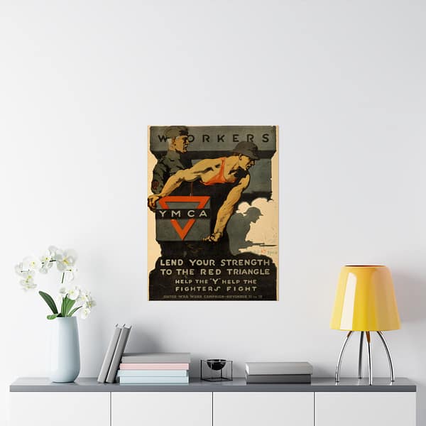 3922208200248366451_2048.jpeg Workers, Lend Your Strength to the Red Triangle - Help the Y Help the Fighters Fight - Gil Spear (1918) - Patriotic WWI Poster Print