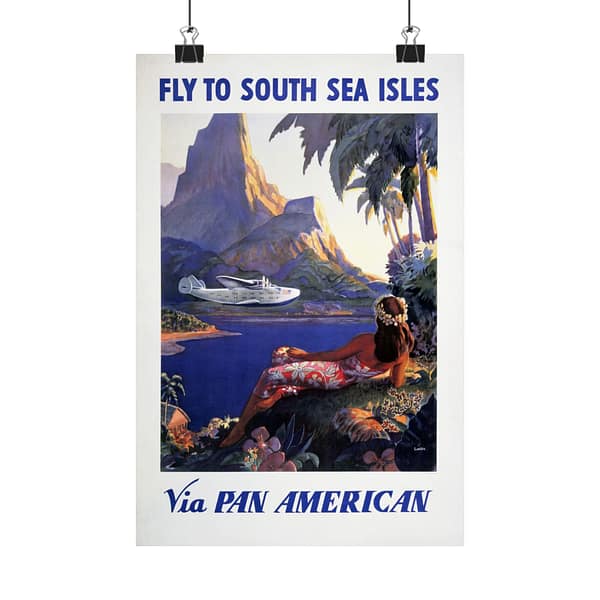 3964757660212185700_2048.jpeg Fly to South Sea Isles via Pan American - Paul George Lawler (1938) - Vintage Travel Poster Print