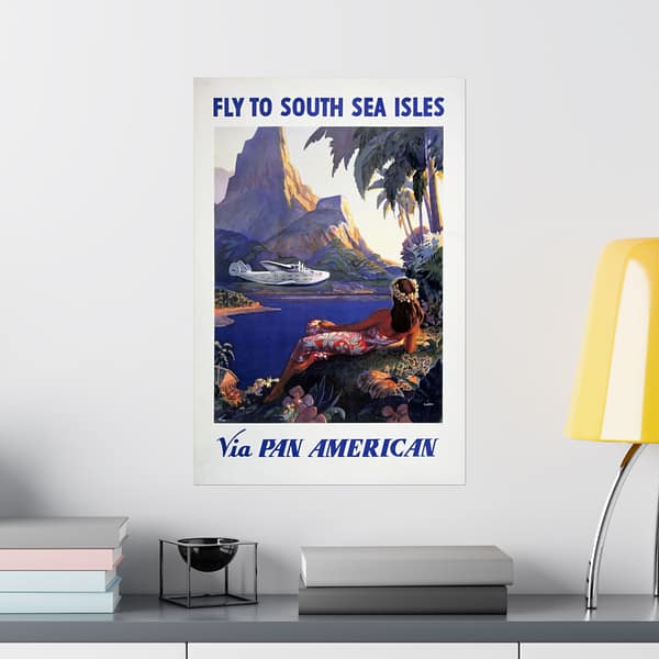 3976920119813015101_2048.jpeg Fly to South Sea Isles via Pan American - Paul George Lawler (1938) - Vintage Travel Poster Print