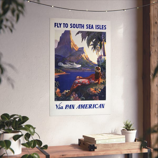 5025432237894890487_2048.jpeg Fly to South Sea Isles via Pan American - Paul George Lawler (1938) - Vintage Travel Poster Print