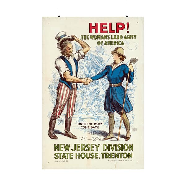 5403260766822756250_2048.jpeg Help! The Woman's Land Army of America, New Jersey Division - C.D. Gibson (1918) - Patriotic WWI Poster Print
