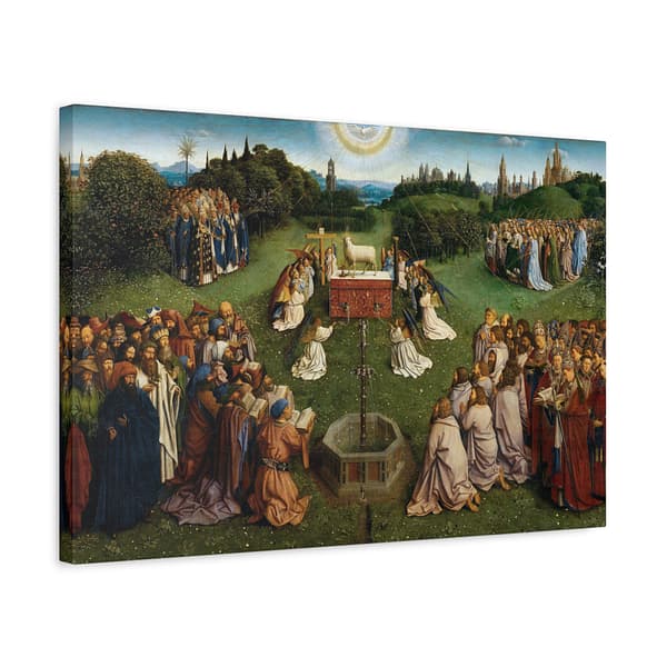 6065152608356522794_2048.jpeg The Ghent Altarpiece - Adoration of the Mystic Lamb Panel (c. 1432) - Medieval Canvas Print