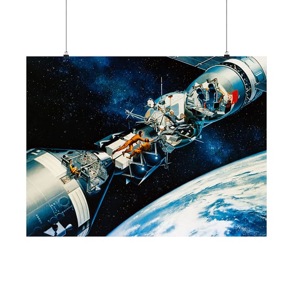64850505999707435_2048.jpeg Cutaway of Docked Apollo and Soyuz Spacecraft in Earth Orbit - Davis Meltzer (c. 1975) - Space Age Poster Print