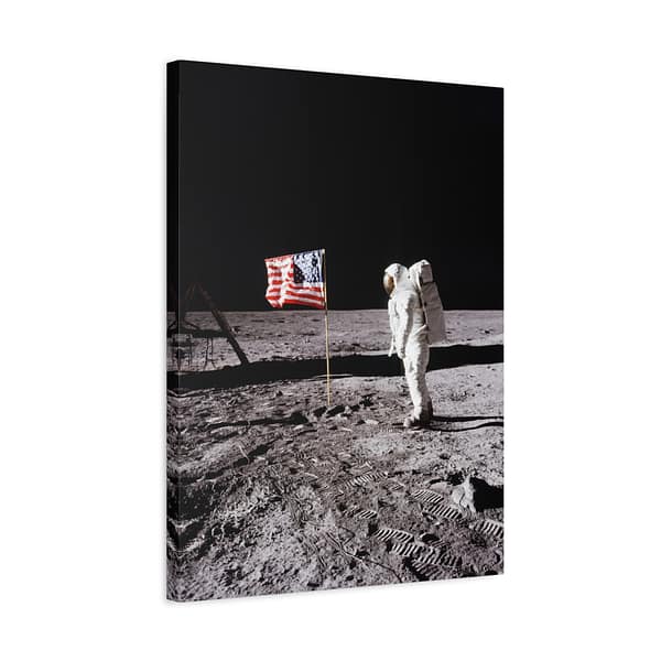 6485470621068616505_2048.jpeg Buzz Aldrin on the moon beside the US Flag - Apollo 11 Mission - NASA (1969) - Space Age Canvas Print