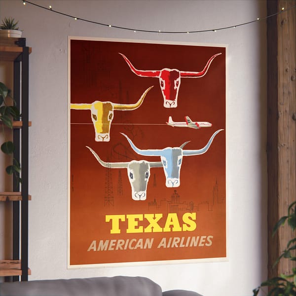 6952497618252938842_2048.jpeg Texas - American Airlines - Martin D. Glanzman & Joseph Charles Parker (1953) - Vintage Travel Poster Print