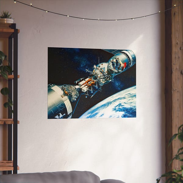 6974694952573475532_2048.jpeg Cutaway of Docked Apollo and Soyuz Spacecraft in Earth Orbit - Davis Meltzer (c. 1975) - Space Age Poster Print