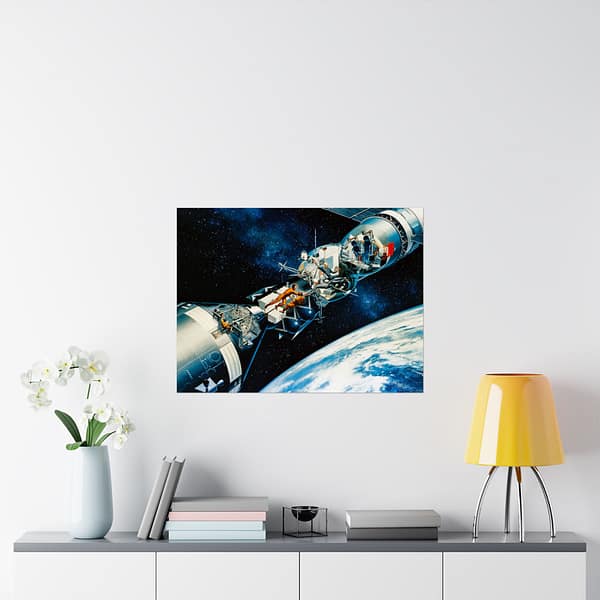 7170371452240040798_2048.jpeg Cutaway of Docked Apollo and Soyuz Spacecraft in Earth Orbit - Davis Meltzer (c. 1975) - Space Age Poster Print