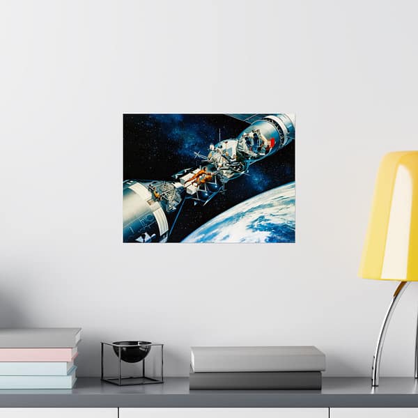 773169866371494649_2048.jpeg Cutaway of Docked Apollo and Soyuz Spacecraft in Earth Orbit - Davis Meltzer (c. 1975) - Space Age Poster Print