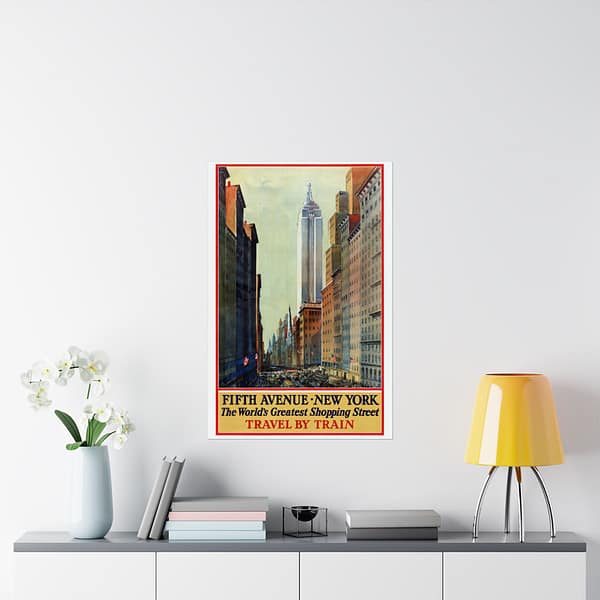 8518212020584626191_2048.jpeg Fifth Avenue, New York, The World's Greatest Shopping Street - Travel by Train - Frederic Kimball Mizen (1932) - Vintage Travel Poster Print