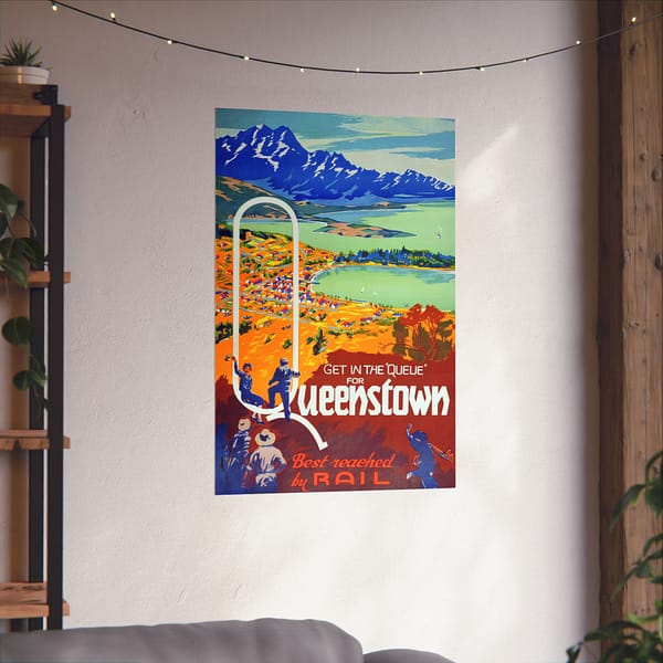 8543163390889407556_2048.jpeg Get in the Queue, Queenstown - New Zealand Railways Department (c. 1945-35) - Vintage Travel Poster Print