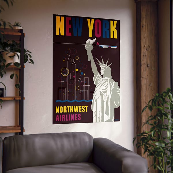 988822733696133340_2048.jpeg Fly Northwest Airlines - Finest to New York - Wessel (1950) - Vintage Travel Poster Print