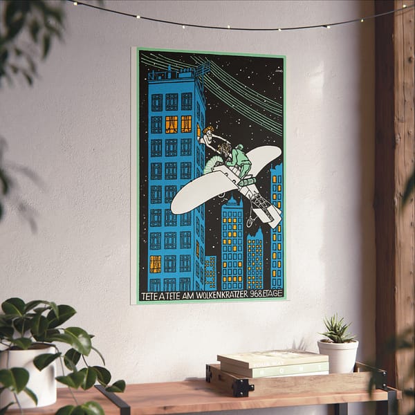 11838079151846378381_2048.jpeg Tête á Tête on the 968th Floor of a Skyscraper - Moriz Jung (1911) - Vintage Lithograph Poster Print