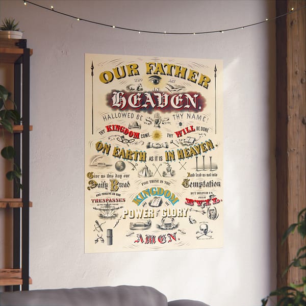 12378007827053727879_2048.jpeg Our Father Who Art in Heaven - W. A. Welsher (1873) - Vintage Lithograph Poster Print