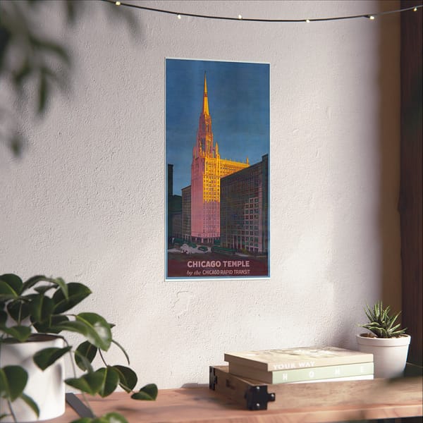 12747571867127979806_2048.jpeg Chicago Temple by the Chicago Rapid Transit - Rocco D. Navigato (1925) - Vintage Travel Poster Print