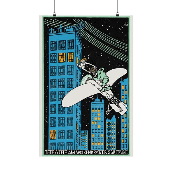 12782504063880854170_2048.jpeg Tête á Tête on the 968th Floor of a Skyscraper - Moriz Jung (1911) - Vintage Lithograph Poster Print