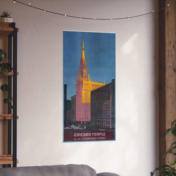 16405068695919668775_2048.jpeg Chicago Temple by the Chicago Rapid Transit - Rocco D. Navigato (1925) - Vintage Travel Poster Print