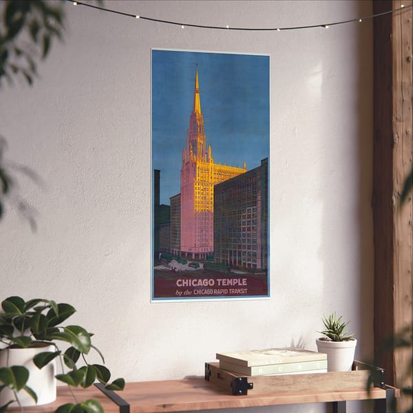 16858964514440076552_2048.jpeg Chicago Temple by the Chicago Rapid Transit - Rocco D. Navigato (1925) - Vintage Travel Poster Print
