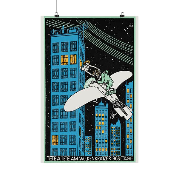 3111938725031787978_2048.jpeg Tête á Tête on the 968th Floor of a Skyscraper - Moriz Jung (1911) - Vintage Lithograph Poster Print